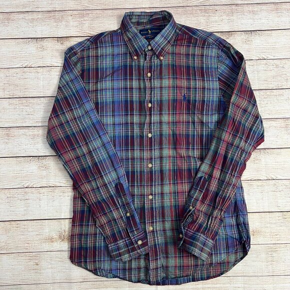 Ralph Lauren Slim Fit Plaid Shirt Men's Medium Long Sleeve Button Down Cotton - Picture 1 of 8